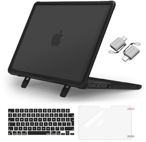 MOSISO Funda Compatible con MacBook Pro 14 Pulgadas 2024-2021 M4 M3 M2 M1 A3112 A3185 A3401 A2918 A2992 A2779 A2442, Carcasa Pesado Plegable Soporte&Piel Teclado&Pantalla Cine&Tipo C,Negro