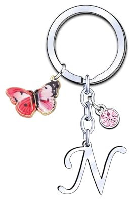 KJKJKJ lettre Initiale Porte-clés Cadeau Femme Homme,Argent A-Z 26 lettre initiale Pendentif Porte-clés de Noël Cadeau,Amie Cadeau Maman Sœurs Amie Collègue Marraine Mamie Idée Cadeau (N)