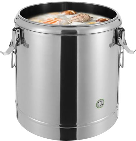 Gastronomie - Pot à soupe de cuisine - Seau isotherme en acier inoxydable - 30 l - Avec couvercle - Grand récipient de maintien au chaud pour aliments et soupes - Deux poignées avec protection