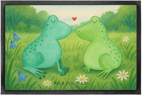 Mr. & Mrs. Panda Schmutzfangmatte Frosch Liebe Design 50 x 75 cm - Geschenk, Freundin, Schmutzmatte, Fussmatte, Frösche, fußmatte, Bodenvorleger, Sauberlaufmatte, Jahrestag
