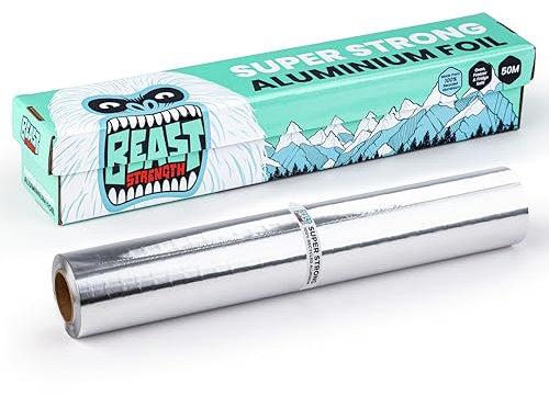 BEAST Super Strong Kitchen Foil Made from 100% Recycled Aluminium, Extra Long, 50 m x 30 cm