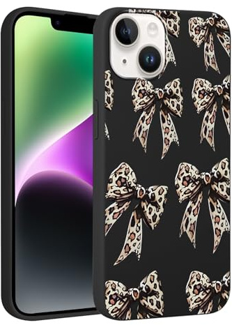 Foonary Leopard Bow Print Case for iPhone 14/iPhone 13 6.1,Cute Aesthetic Design Silicone Soft cheetah print Pattern Phone Cover for Girls, Preppy Shockproof Protective Case for Women