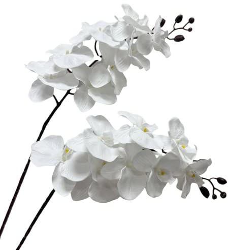 Rikyo Künstliche Orchideen mit 8 Köpfen, 101,6 cm, 2 Stiele, Phalaenopsis, kein Verblassen, künstliche Blumen, für Zuhause, Büro, Hochzeit, Party-Dekoration (weiß)