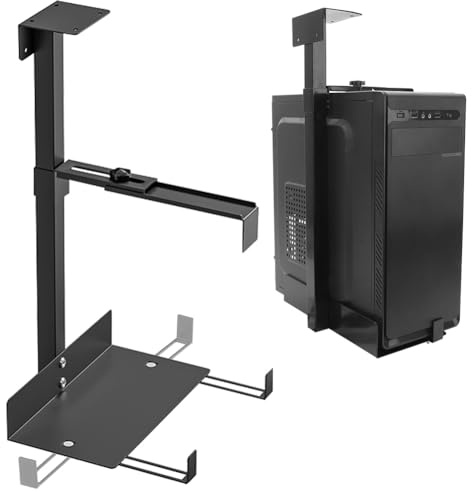 PC Halterung Unter Schreibtisch, Verstellbare Computer Halterung unter Schreibtisch Aufhängung Halter für Untertisch PC Wandhalterung Flexibler Halter, Funktioniert mit den meisten Hosts (Schwarz)