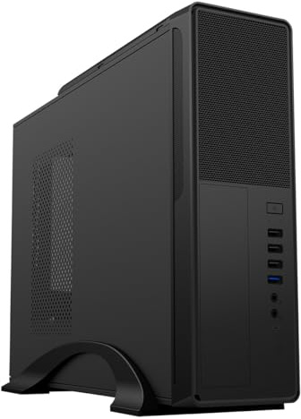 CiT S014C Slim Micro ATX Office PC Case with 300W Power Supply – Micro-ATX & Mini-ITX Support – 80mm Fan Pre-Installed – USB Type-C, USB 3.0 & USB 2.0 – Business Workstation Case | Black