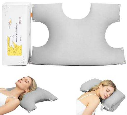 ComfortAce faltbares Reise-Nackenkissen, Oeko-TEX®-Bezug, Mikrofaserfüllung, 3-in-1 Reisekissen für Flugzeug&Hotel, für Seiten/Bauch/Rückenschläfer, mit Koffer-Druckknöpfen