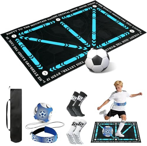 Flintronic Fussball Matte, 60x90cm Rutschfest Silent Fussballmatte Training Kinder, Fußball Trainingsmatte mit Socken, Rutschfest Kickmatte Soccer Skills Fußballmatte Stoßdämpfende Trainingsmatte