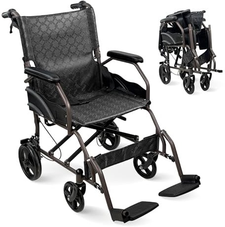 Mobiclinic®, Rollstuhl Faltbar Leicht | mit klappbarer Rückenlehne und Fußstützen, Doppel Bremssystem, Gepolsterten Armlehnen, Stahlrahmen, Kompakt, Kefren