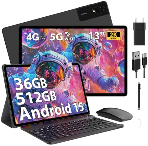 MIVASOLO Tablet 13 Pollici Android 15 Tablet gaming,Octa-Core 2.0Ghz,Doppio SIM 4G LTE+5G WiFi,36GB RAM+512GB ROM/11580mAh-Tablets in Offerta con Tastiera e Mouse,Nero