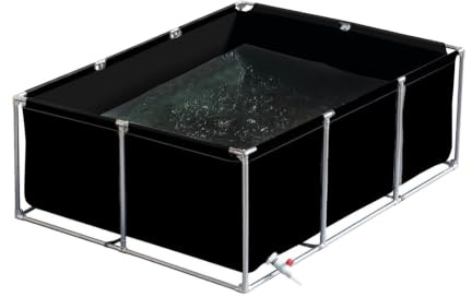 Réservoir d'eau pour Bassin à Poissons en Toile, Piscine Hors Sol rectangulaire, revêtement en Toile PVC avec Cadre en Métal, pour Poissons Rouges, Carpes, Koïs, Noir 3×2×0.7m