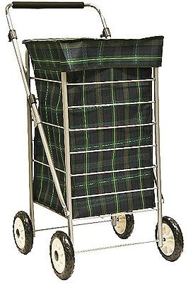 Sabichi Angus Blue & Green Tartan 4 Wheel Shopping Trolley - 60L Capacity Shopping Trolley - Height Adjustable Handle - Steel Body Frame - 98 x 48 x 62cm