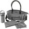 Handtasche Umhängetasche stilvolle Baby Wickeltasche Unisex Babytasche mit Wickelauflage, Aufbewahrungsbeutel, Isoliertaschen und Halterung für Kinderwagen für Mama & Papa New York grau