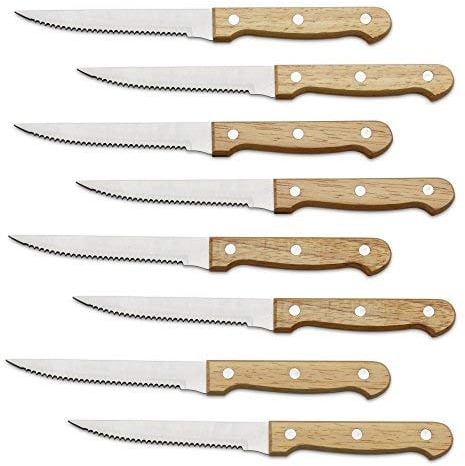 ALLWIN-HOUSEWARE W 8-Piece Steak Knife Set, 420 Stainless Steel Full Tang Steak Knives, Wood Handle
