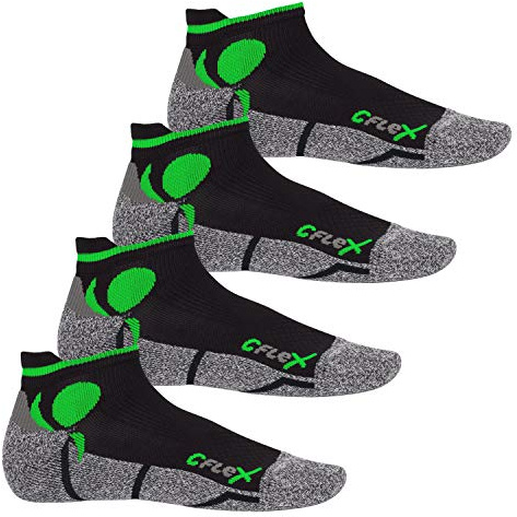 CFLEX Damen und Herren Running Funktions-Sneakersocken (4 Paar) Laufsocken- Schwarz-Grün 35-38