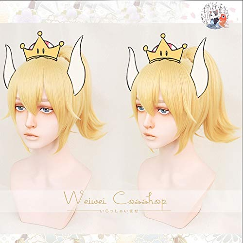 Prinzessin Bowsette Cosplay Perücke Golden Super Mario Pfirsich Koopa Bowser Rollenspiel Adult Synthetic Hair + Perücke Cap