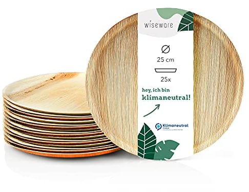 wiseware Palmblatt Pizza Teller - 25 Stück Einweg Pizzabrett - rund flach Ø 25 cm - biologisch abbaubares Palmblattgeschirr - kompostierbares Partygeschirr - Bio Einweggeschirr (25, Ø 25 cm)