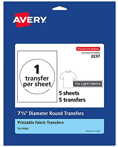 Avery Licht-Transferpapier für T-Shirts, 19,1 cm Durchmesser, vorgestanzt, zum Aufbügeln, Kreis-Motive, Druck bis zum Rand, 6 Blatt Wärmetransferpapier, insgesamt 6 (02237)