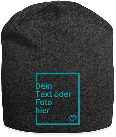 Spreadshirt Personalisierbares Jersey Beanie Selbst Gestalten mit Foto und Text Wunschmotiv Jersey-Beanie, One Size, Anthrazit