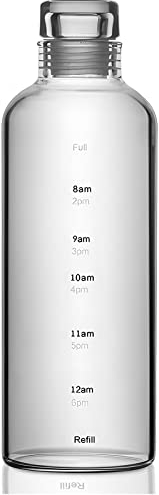 YY Motivational Water Bottle with Time Marker Aesthetic Clear Healthish Water Bottles with Times to Drink Reusable Glass Hourly Water Bottle, BPA-Free - for Gym, Outdoor Sports, 26.5oz