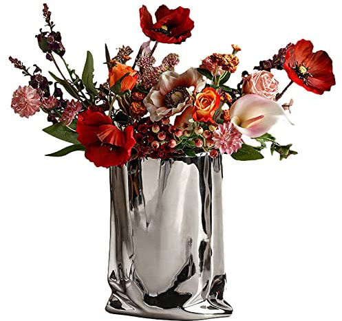 Papiertüte Keramikvase, kreative Blumenarrangement Ornamente, Moderne dekorative handgefertigte Blumenvasen für Home Decor Wohnzimmer Schlafzimmer, B