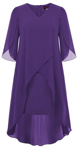 Hanna Nikole Robe de soirée Cape pour Femme - Longueur Genou - Robe de Demoiselle d'honneur pour Mariage - Violet foncé