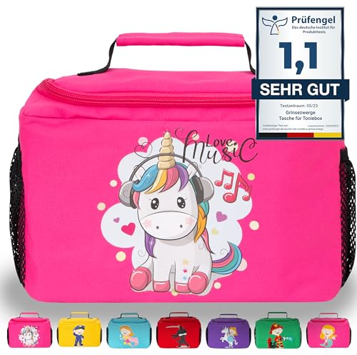 GRINSEZWERGE Tasche für Toniebox Starterset und Tonie Figuren | Aufbewahrung für Tonies Hörfiguren und Zubehör | Box Transporttasche | Tigerbox Tragetasche Koffer (Emma Einhorn (pink))