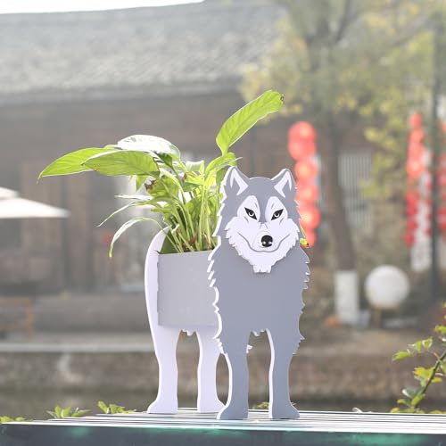 Suitchoi Cadeau de loup, décoration d'anniversaire ou de Noël, pot de fleurs en forme de loup, pot de fleurs mignon pour jardin extérieur, support de plante en forme de loup petit loup