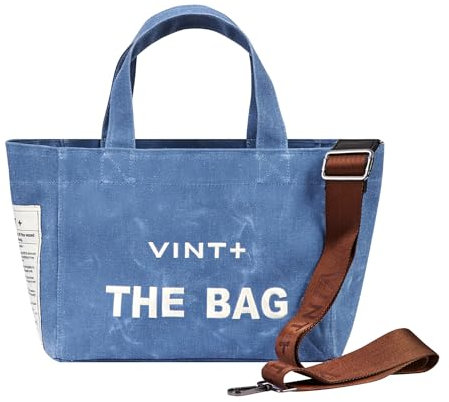 VINT+ Canvas Bag Damen Handtasche – Moderne Schultertasche mit wählbarem Tragegurt – Casual Shopper Tasche ideal für Arbeit, Uni, Schule & Reise | Wasserabweisend, 100% Baumwolle | Small, Blau