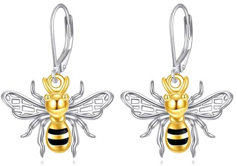 YFN Biene Ohrringe Sterling Silber Hummel Hängend Ohrringe Gold plattiert Biene Leverback Ohrhänger Bienen Schmuck Geschenke für Damen Mädchen Tochter