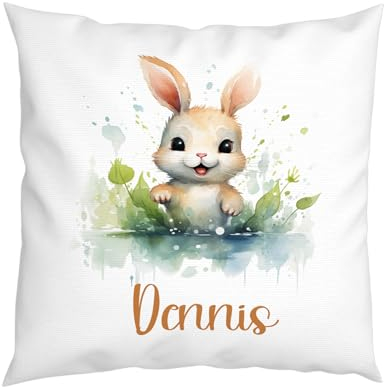 LIEBTASTISCH - Hase Kissen - Personalisiert - Kinderkissen - Dekokissen - Tiere - Junge - Mädchen - Geschenk - 40cm x 40 cm Kissen mit Füllung.
