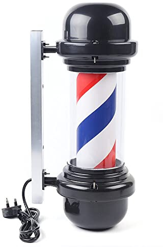 Led Barbers Pole Light, al aire libre Peluquería Rotación Polos Luz Barber Shop Sign Barber Pole PC LED Luz de salón de peluquería Rojo+Blanco+Azul Rayas 20 pulgadas
