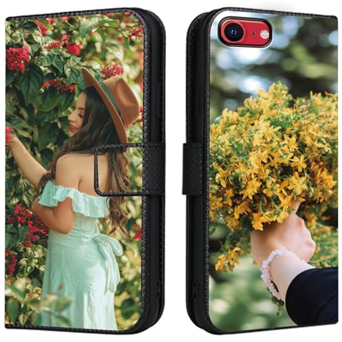 CAXKJE Personalised Photo Phone Case for iPhone 8,Design Your Own Photo Image,Text Phone Case,PU Leather Flip Cover Wallet Case Anti Drop Personalised Case -SAMHD-Black