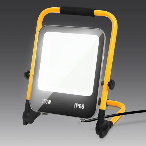 Ansobea LED Baustrahler, 150W Baustellenstrahler Arbeitsleuchte 13000LM 6000K,Baulampe Led mit 3M Kabel und Faltbarer Ständer,Baustellenlampe IP66 Wasserdicht