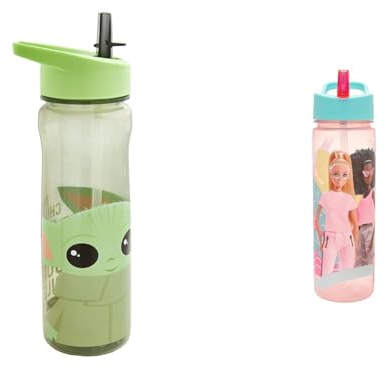 Star Wars Mandalorian 600ml Kids Water Bottles With Straw – Official Grogu Baby Yoda Merchandise & Barbie 600ml PP Water Bottle - Stay Hydrated in Style with this Fashionable and Durable Drinks