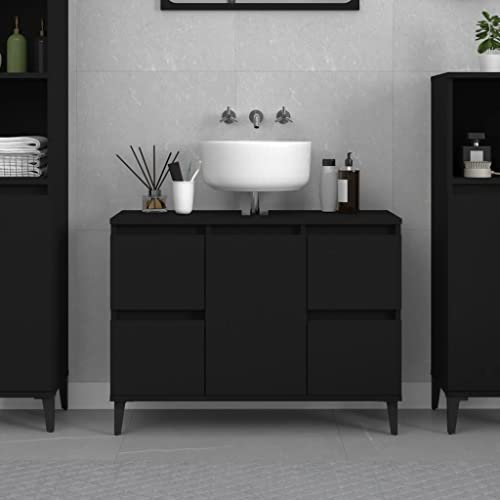 KTHLBRH Badezimmermöbel Bad unterschrank Waschbecken Waschbeckenunterschrank Schwarz 80x33x60 cm Holzwerkstoff