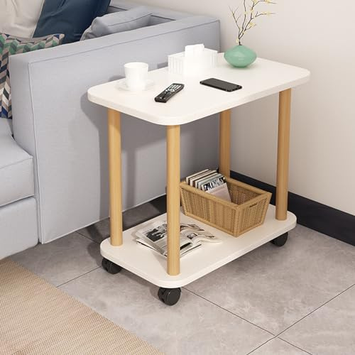 Napacoh Kleiner Beistelltisch auf Rädern, Beistelltisch mit Aufbewahrung für das Wohnzimmer, Schmaler Nachttisch Kaffeetisch für das Wohnzimmer (Weiß)