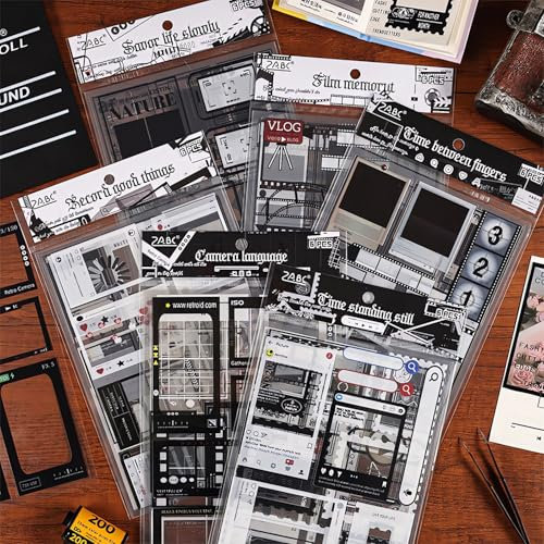 Ptyism 258 Pz/36 Fogli Movie Film Adesivi per Scrapbooking Stickers,Stickers Bullet Journal丨Scrapbooking Adesivi Stickers Scrapbooking Per Junk Journal Adesivi,Scrapbook Journaling,Bullet Journal ecc