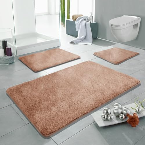 Linden Berg Badematte Apricot-Beige 60 x 100 cm | Rutschfester Badteppich, Mikrofaser, TPR-Rücken, Oekotex Zertifiziert, Saugfähig