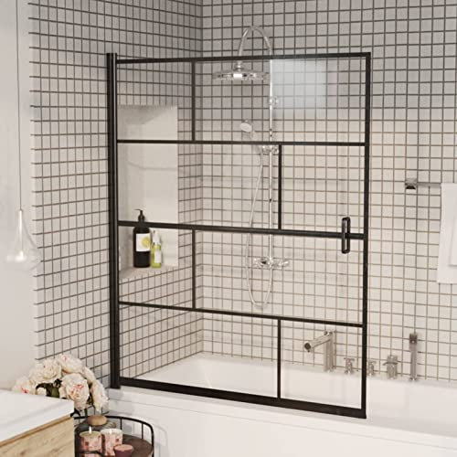 LAPOOH Duschkabine ESG, Duschabtrennung, Schiebetür Dusche, Duschwanddichtung, Dusche Eckeinstieg, Duschkabinen Ersatzteile, 116x140 cm Schwarz