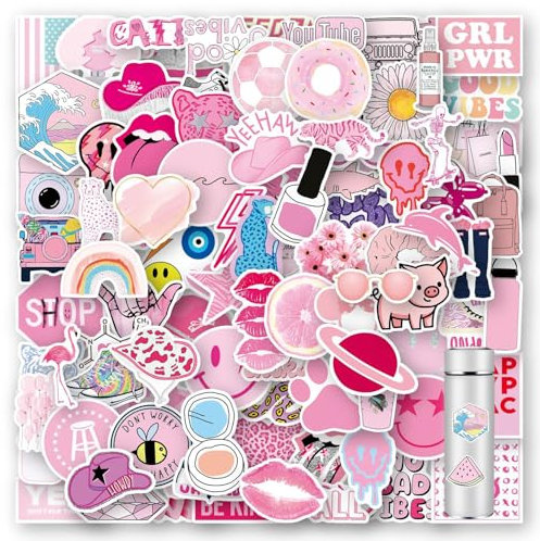 100Pcs Cute Stickers, Preppy Stickers, Waterproof Vinyl Stickers, Pink Cute Stickers Pack, Kawaii Stickers Self-Adhesive Aesthetic Decals, for Laptops, Water Bottles, Scrapbooking, Journaling, Luggage
