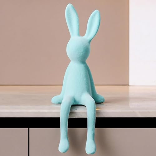 Osterdeko Deko Hase Sitzend beflockt Osterhase Frühling Osterdeko für Tisch Fensterbank & Wohnzimmer Dekorativer Putziger Osterhase Hasi mit Beflockte (D)