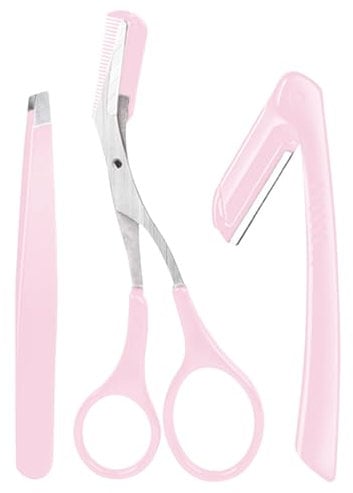 Augenbrauentrimmer Für Damen – Professionelles Augenbrauenrasierer-Set Aus Edelstahl, Gesichtspflege-Tool | 3-teiliges Augenbrauenscheren-Set Mit Anti-Rutsch-Griff Für Präzises Haartrimmen