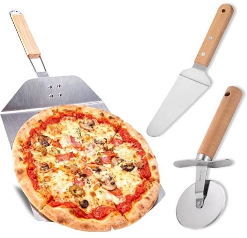 GOEDCH Pizzaschaufel: mit EdelstahlPizzaschieber für Pizzastein, Premium Pizzaheber mit Einklappbarem Griff – 57 x 24cm XXL Backschaufel für Ofen/Grill, hitzebeständig & platzsparend​​