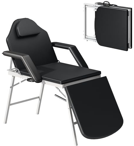 HOMCOM Portable Massage Table, 3 Section Adjustable Beauty Bed, Foldable Massage Bed with Face Hole, Recliner Chair with Removable Headrest and Armrests for Spa, Lash, Tattoo, Black