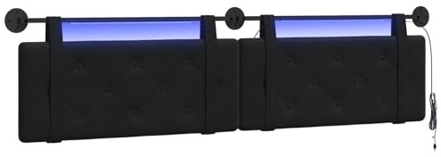 vidaXL Hängendes Kopfteil Mit LED Licht Schwarz Samt, Bettkopfteil, Rechteckig aus Samt, Wandmontage, Bequeme Polsterung, Knopfheftung, Platzsparend Décor