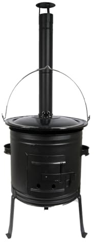 troph-e-shop Ungarischer Ofen 31 - Holzkohle Grill mit 10L Gulaschkessel, Deckel, 3-teiligem Abzugsrohr, Befeuerungstürchen und individuellen Abzug