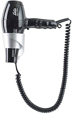 Solis Profi Haarföhn mit Wandhalterung, 3 Temperatur- und Gebläsestufen, Kaltluft-Taste, AC-Motor, 1800 Watt, Ionen-Technologie, Swiss Perfection (Typ 443), Schwarz