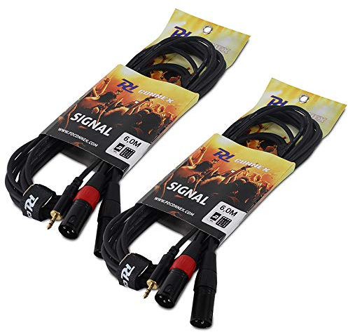 Electromarket PD Connex Dual XLR Male to 3.5mm Stereo Jack Audio Cable 6m (Pair) – Professional Mobile DJ Mixer MP3 Connector Leads, Durable Metal Connectors, Flexible Audio Signal Cables