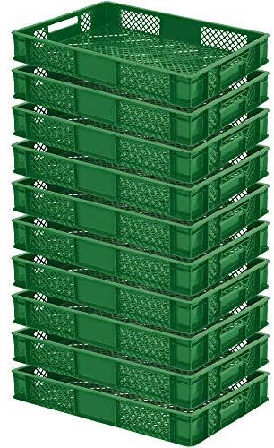 BRB 10x Eurobehälter/Stapelkorb, lebensmittelecht, LxBxH 600x400x90 mm,15 Liter, grün
