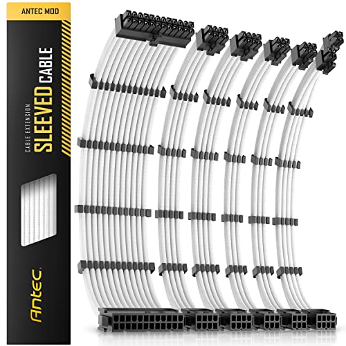 Antec Câble d'alimentation gainé / 24 broches ATX / 4 + 4 broches EPS/PCI-E 8 broches/PCI-E 6 broches PCI-E PSU Kit de câble d'extension 30 cm de long avec peignes, blanc (30 cm)